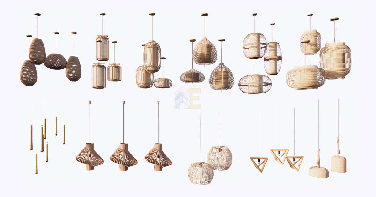 SketchUp Lights 3D Model, Rattan SketchUp Lamps,